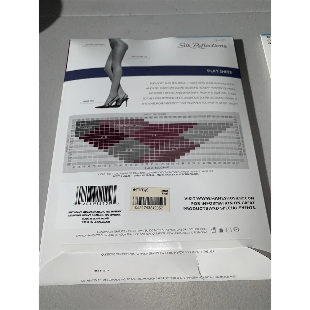 2 Hanes Silk Reflections Control Top Pantyhose Sheer Toe‎ 717 Barely There/Black
